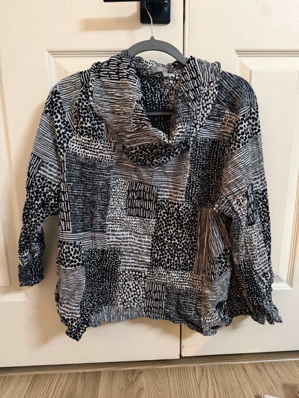 Navy & White Patterned Cowl Neck Top